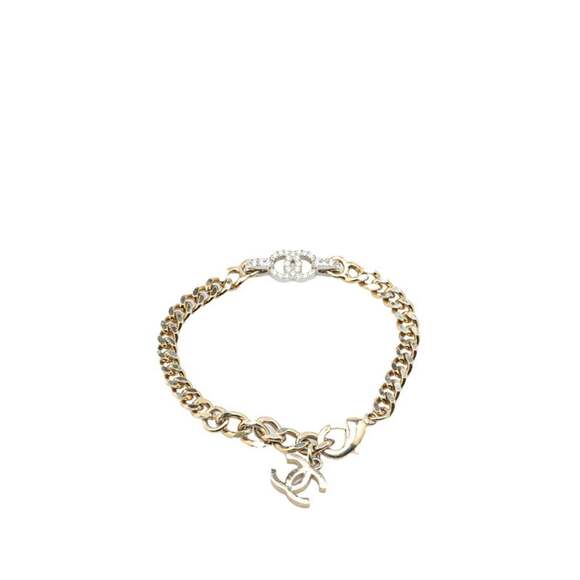 CHANEL Silver Logo Charm Bracelet